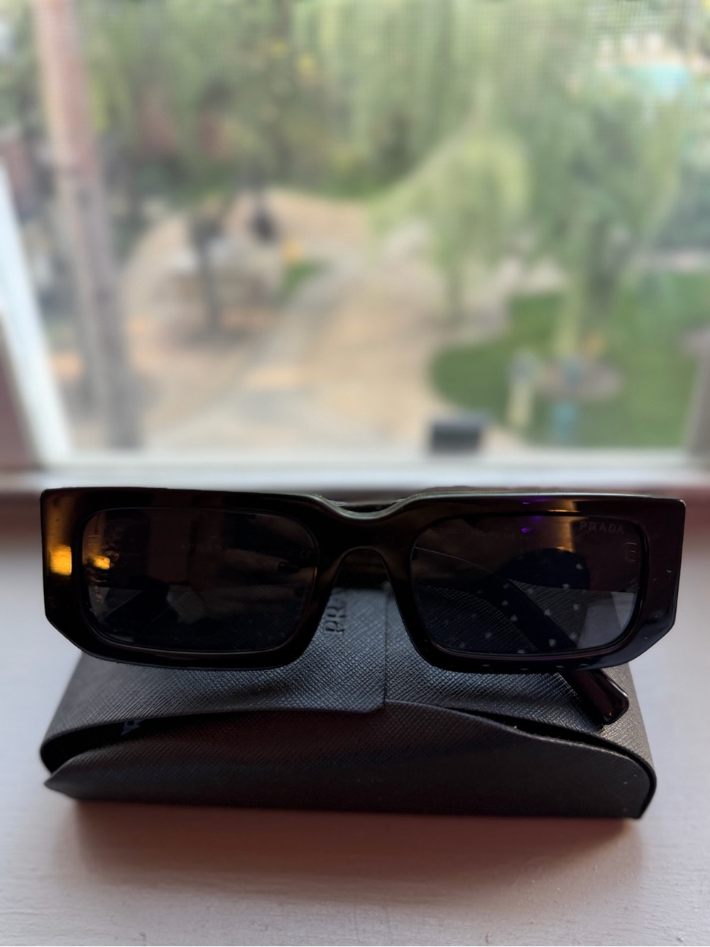 Prada SPR06Y Black Rectangle Sunglasses + Case